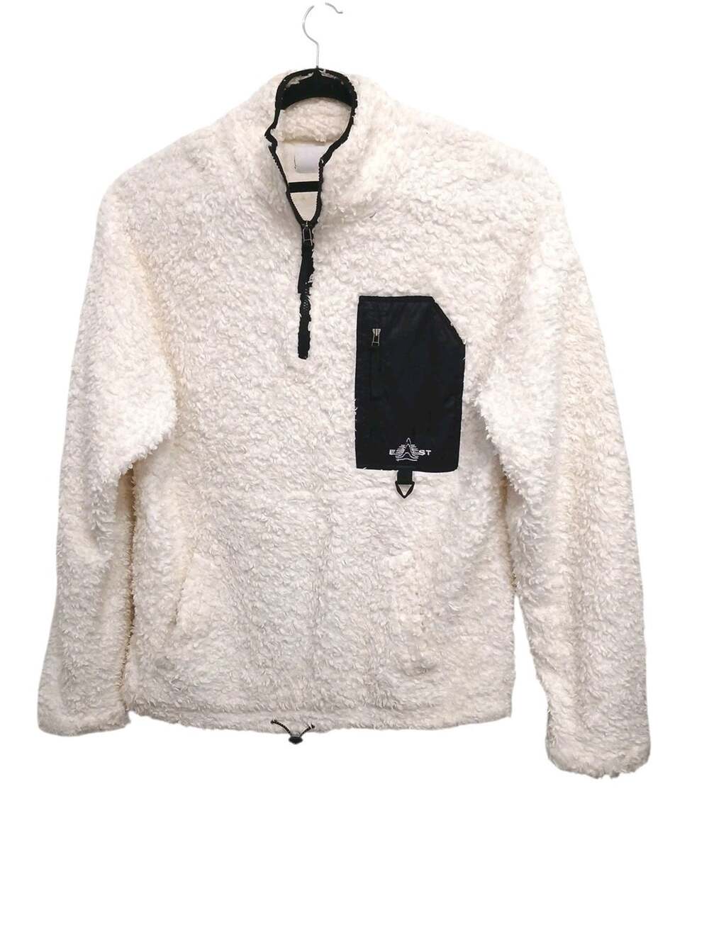 18 East White Fleece 1/4 Quarter Zip Pullover Mens Sz M Ivory Block-Print Inset